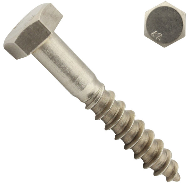 Hexagon Wood Screw - 6x90 - DIN 571 - Stainless Steel A2