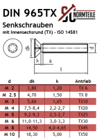 Senkkopfschraube mit Innensechsrund (TX) - M3x8 - ISO 14581 / DIN 965 TX - Edelstahl A2