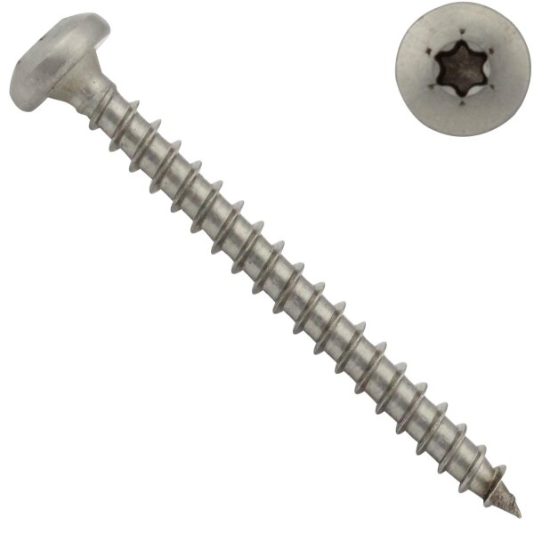 Chipboard screw with round head - 6x40 mm - (reinforced head, TX25) - SC 9045 - stainless steel A2