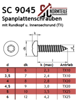 Chipboard screw with round head - 6x40 mm - (reinforced head, TX25) - SC 9045 - stainless steel A2